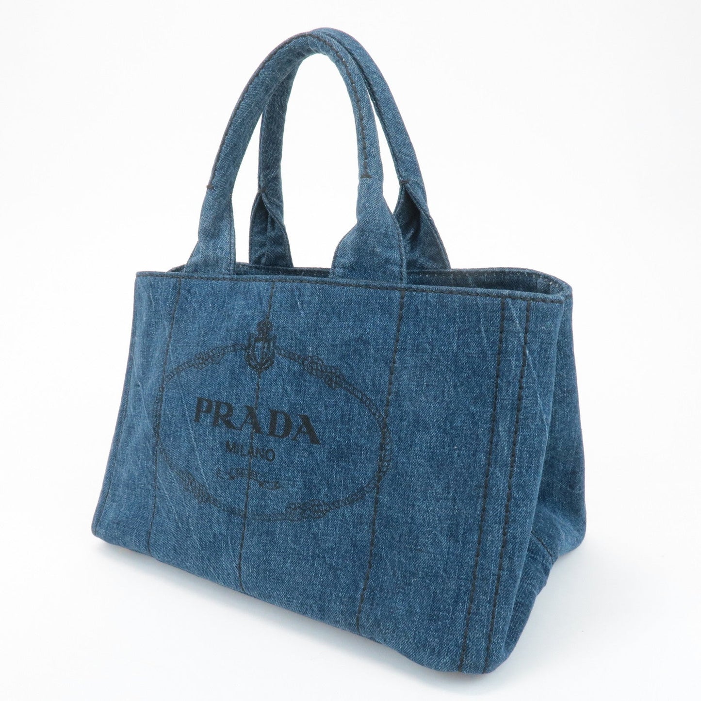 PRADA Triangle Logo Canapa Canvas Denim Hand Bag Navy B1877B