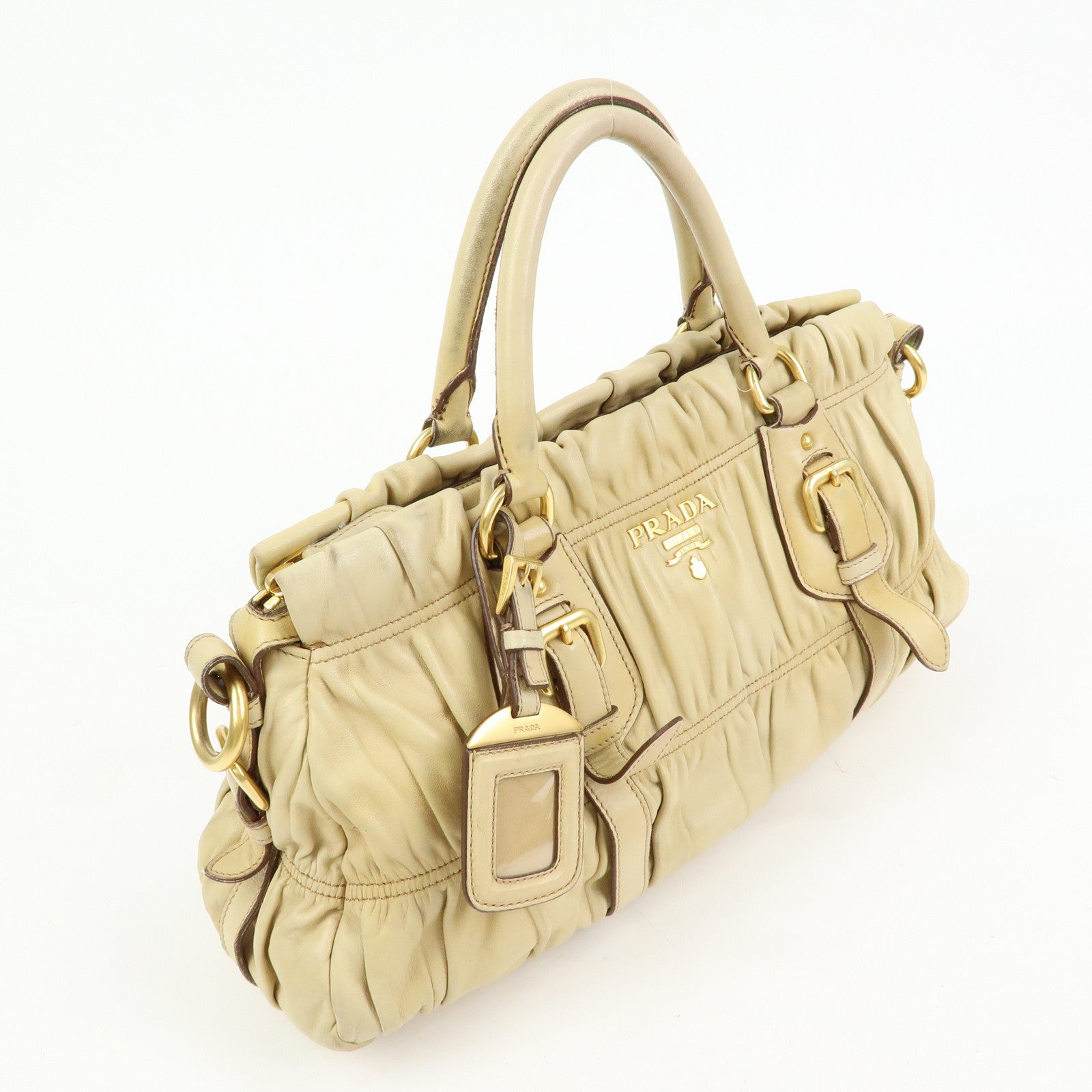 PRADA Nappa Leather 2Way Bag Hand Bag Shoulder Bag Camel BN1407