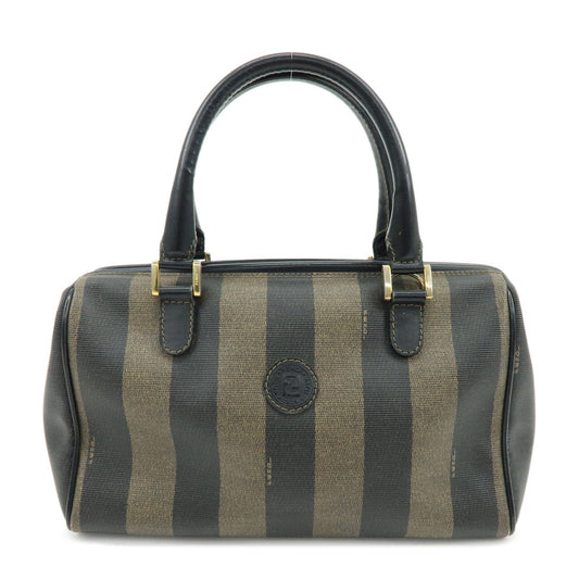 FENDI Pequin PVC Leather Boston Bag Hand Bag Black Brown