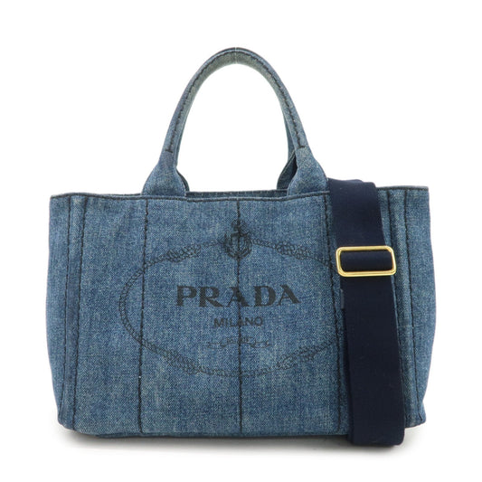 PRADA Canapa Mini Denim 2Way Hand Bag Tote Bag Navy 1BG439