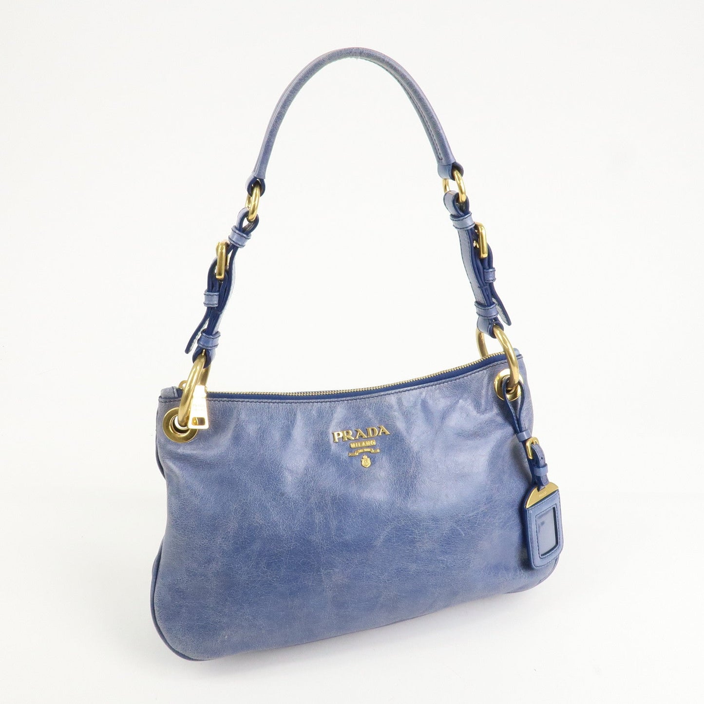 PRADA Leather Shoulder Bag Hand Bag Blue BR4984