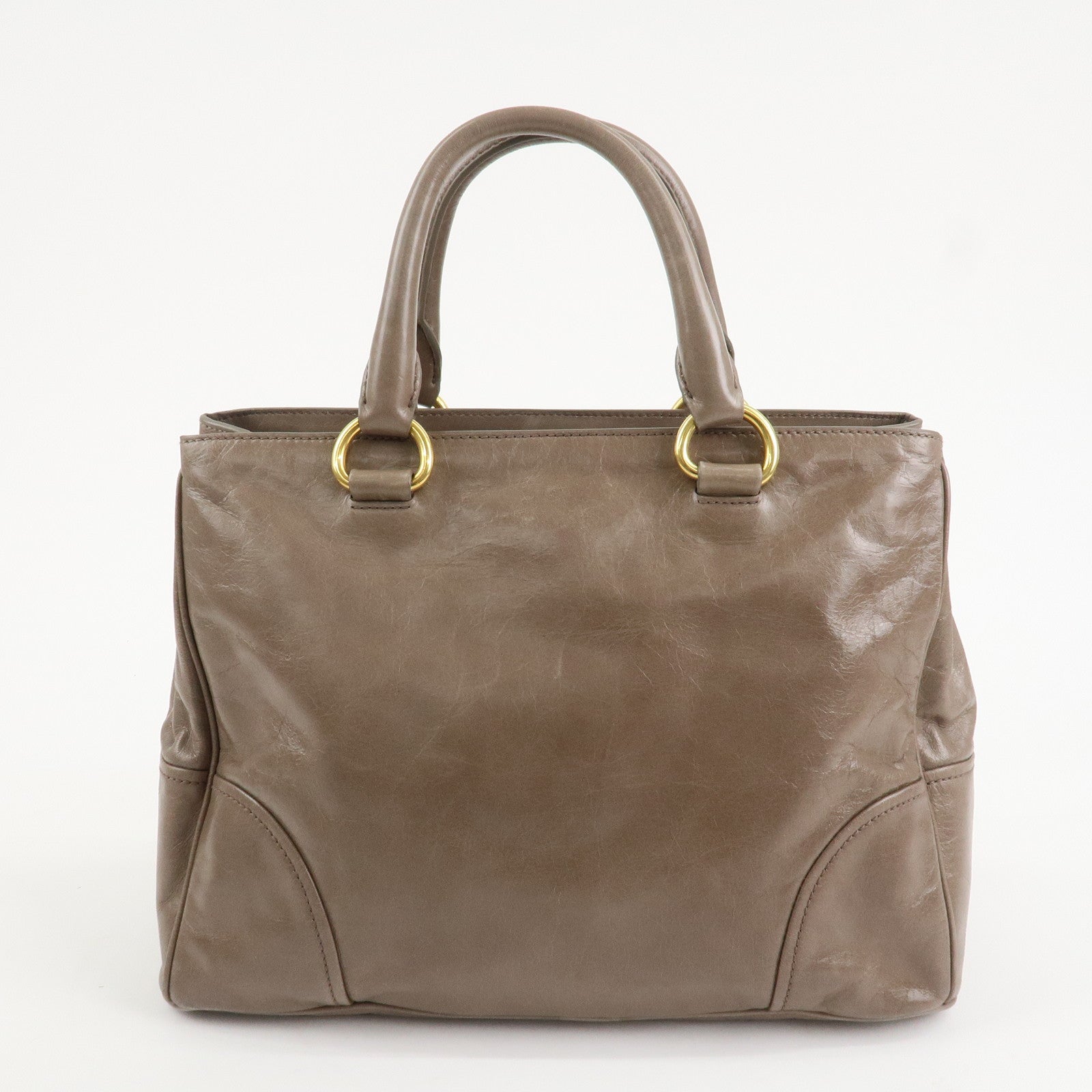 PRADA Logo Leather 2Way Bag Hand Bag Shoulder Bag Greige BN2533