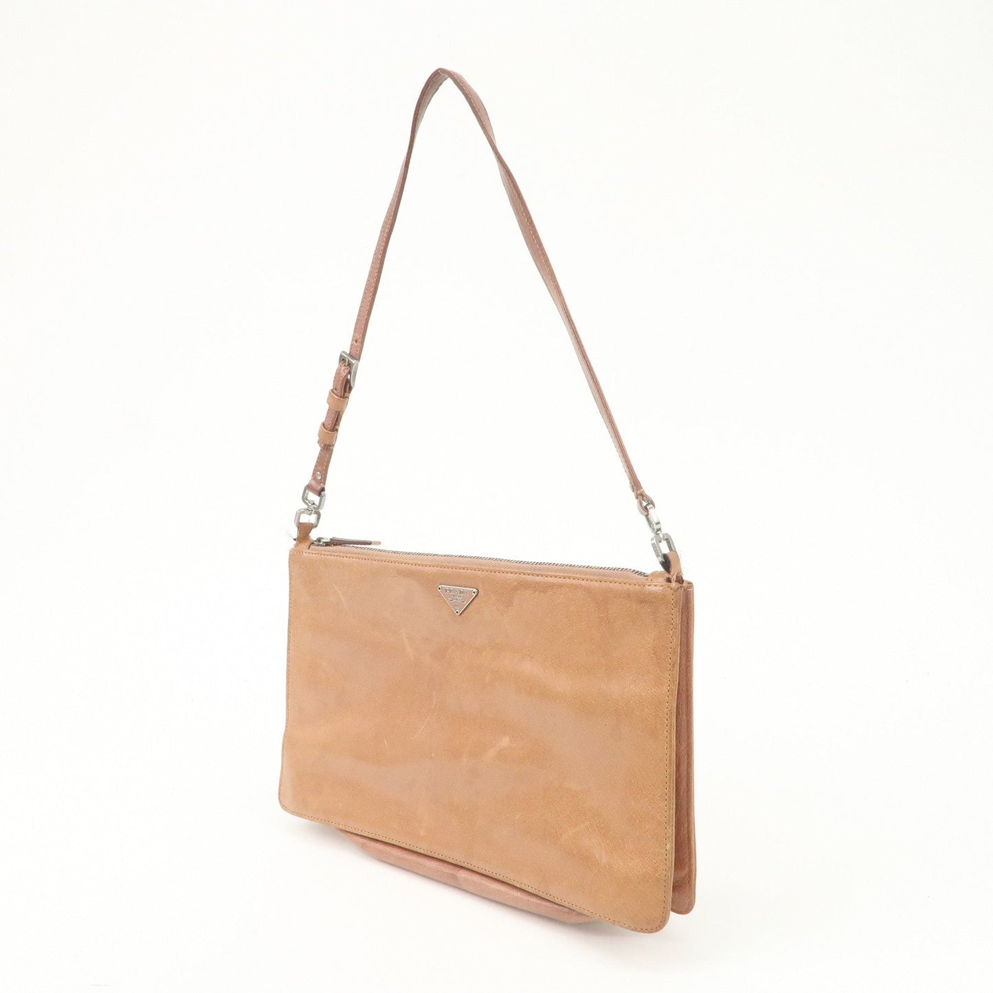 PRADA Triangle Logo Leather Shoulder Bag Hand Bag Brown