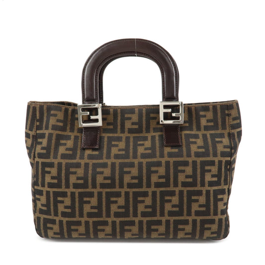 FENDI Zucca Canvas Leather Tote Bag Hand Bag Black Brown 26693
