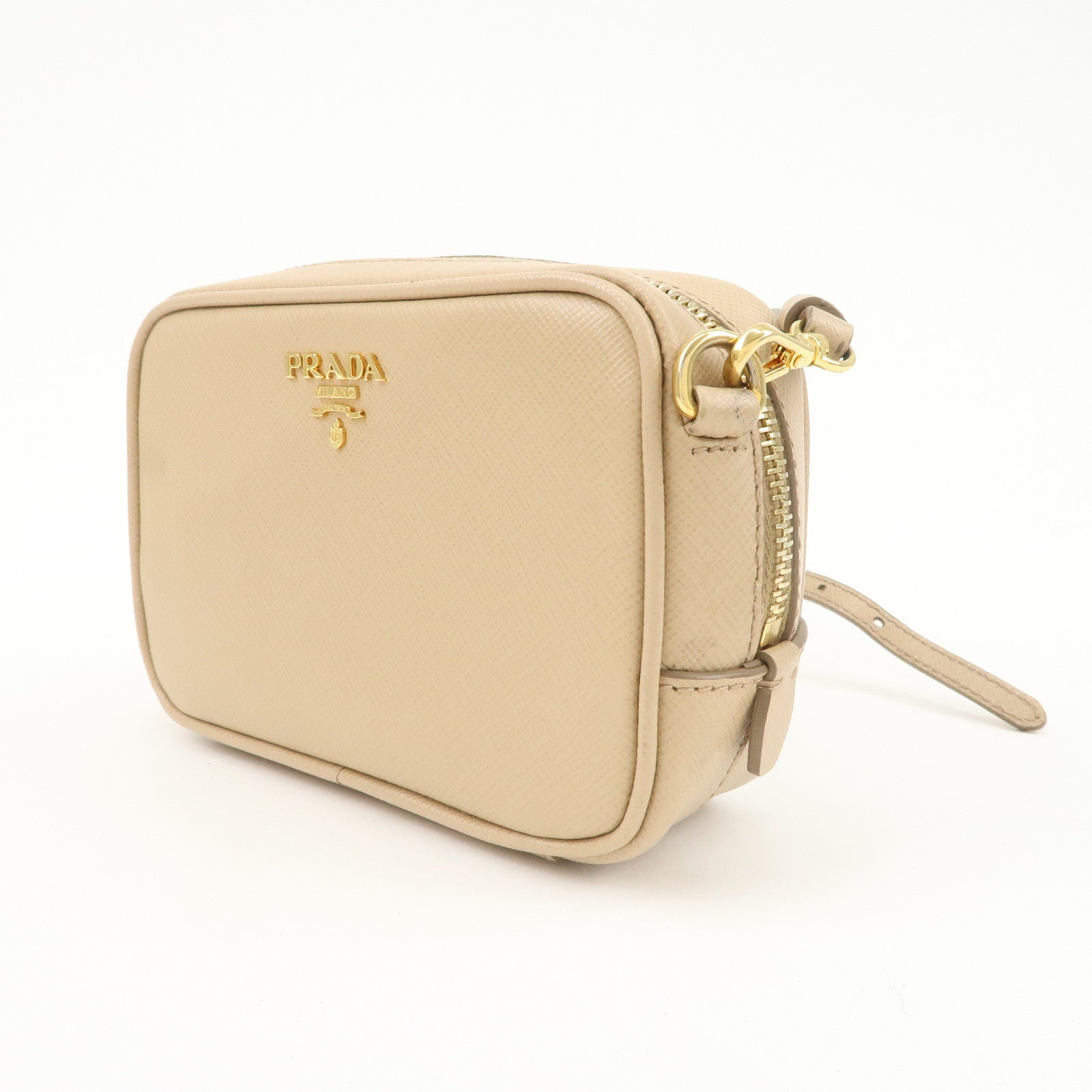 PRADA Logo Saffiano Leather Shoulder Bag Crossbody Bag Beige 1NF674