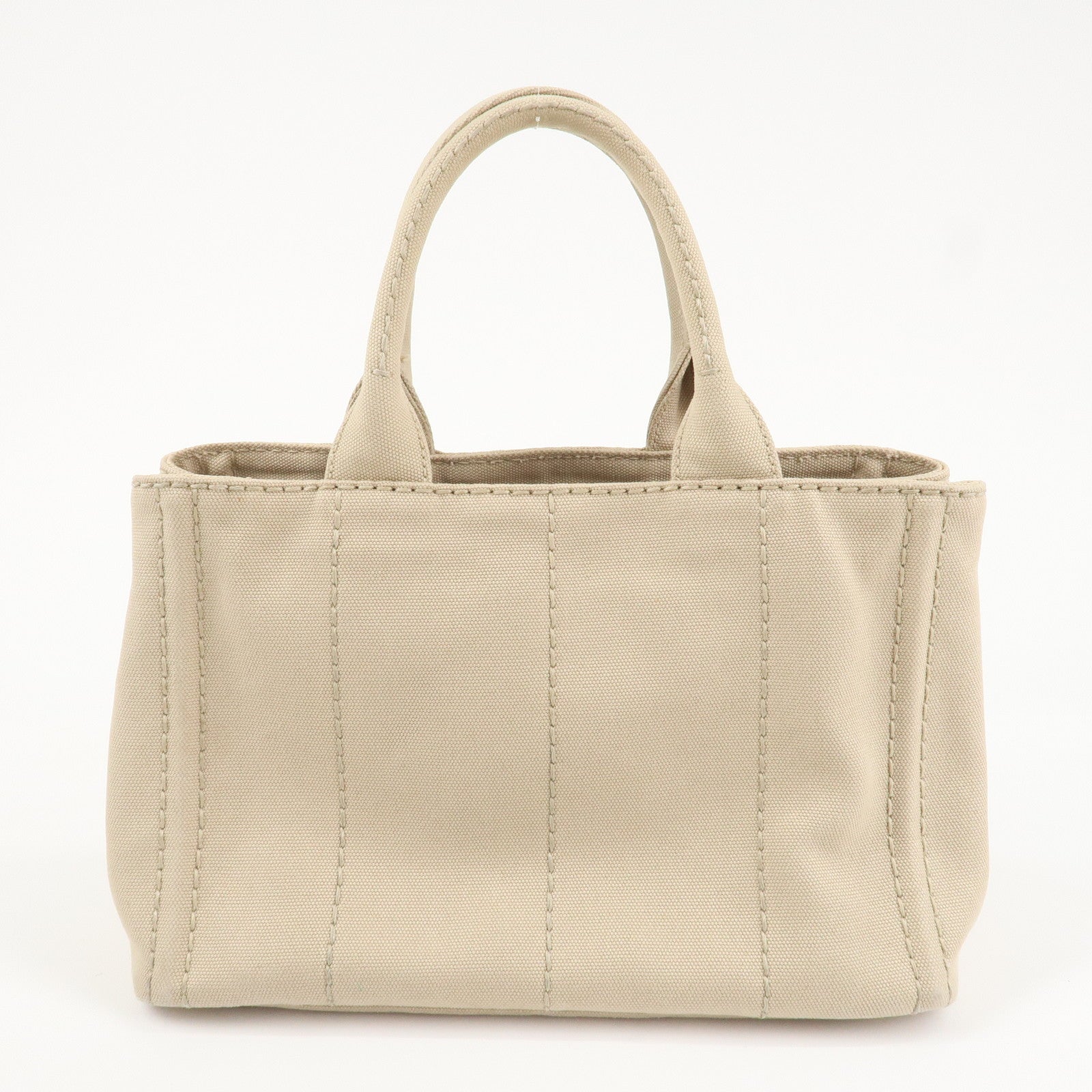 PRADA Logo Canapa Mini Canvas Tote Bag Hand Bag Beige 1BG439