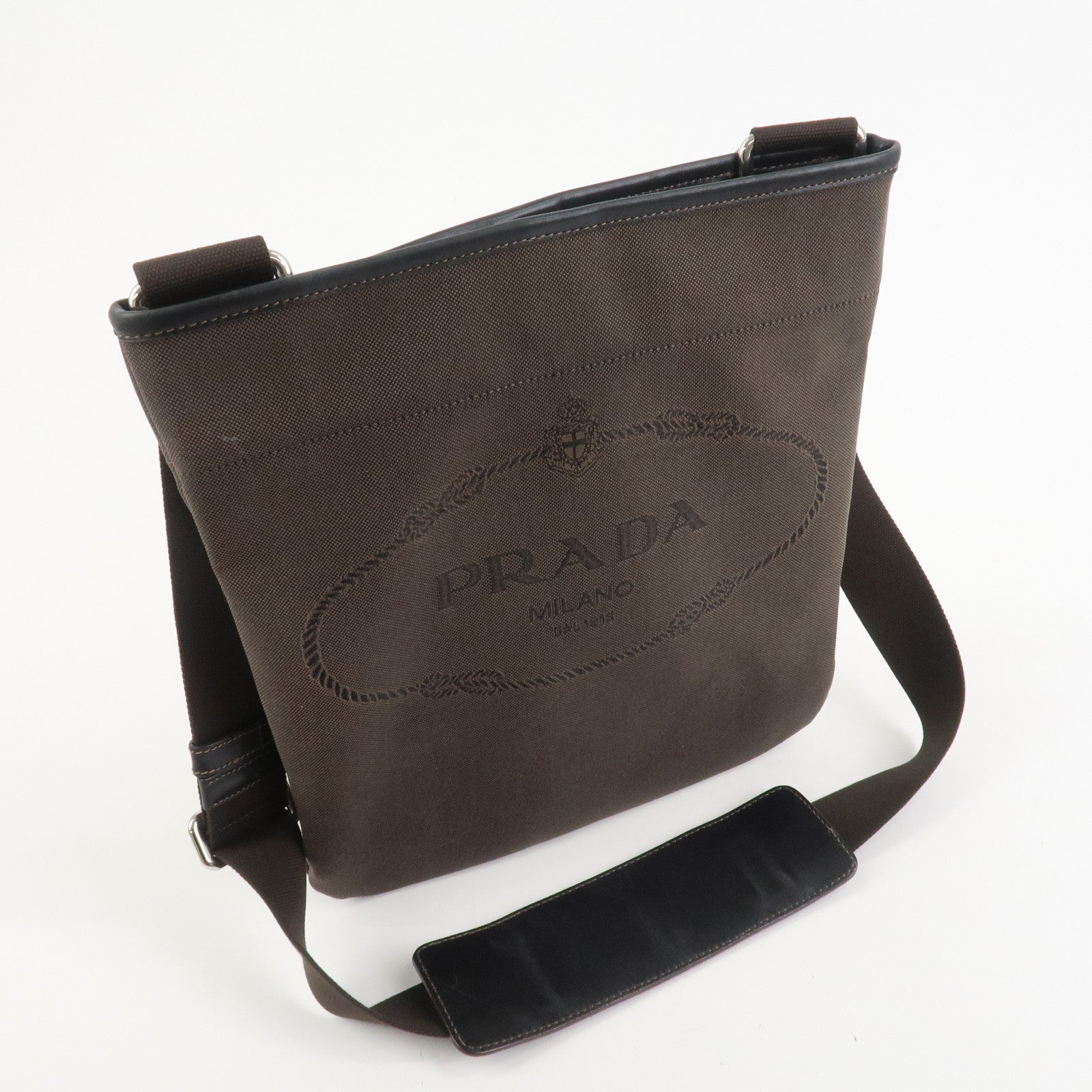 PRADA Logo Jacguard Shoulder Bag Crossbody Bag Brown VA0655