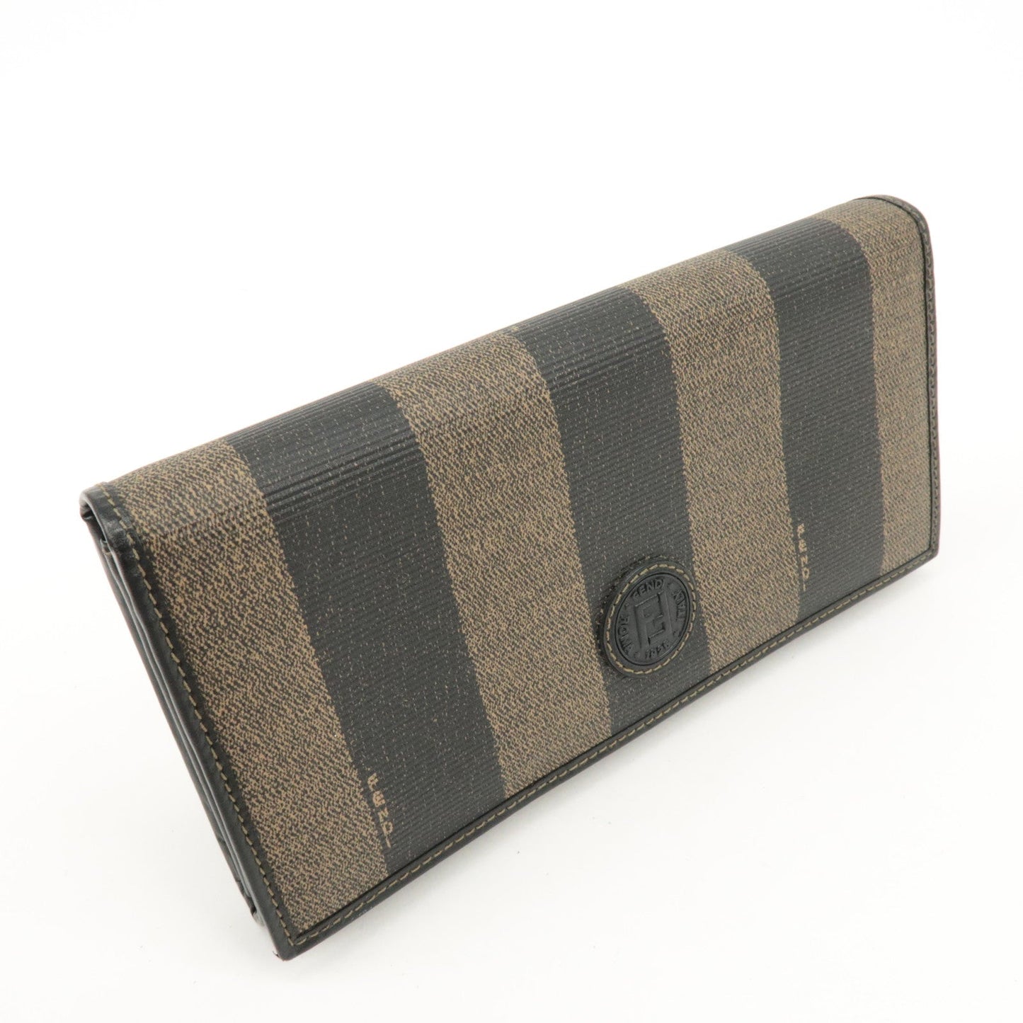 FENDI Pequin PVC Canvas Long Wallet Black Brown T20615