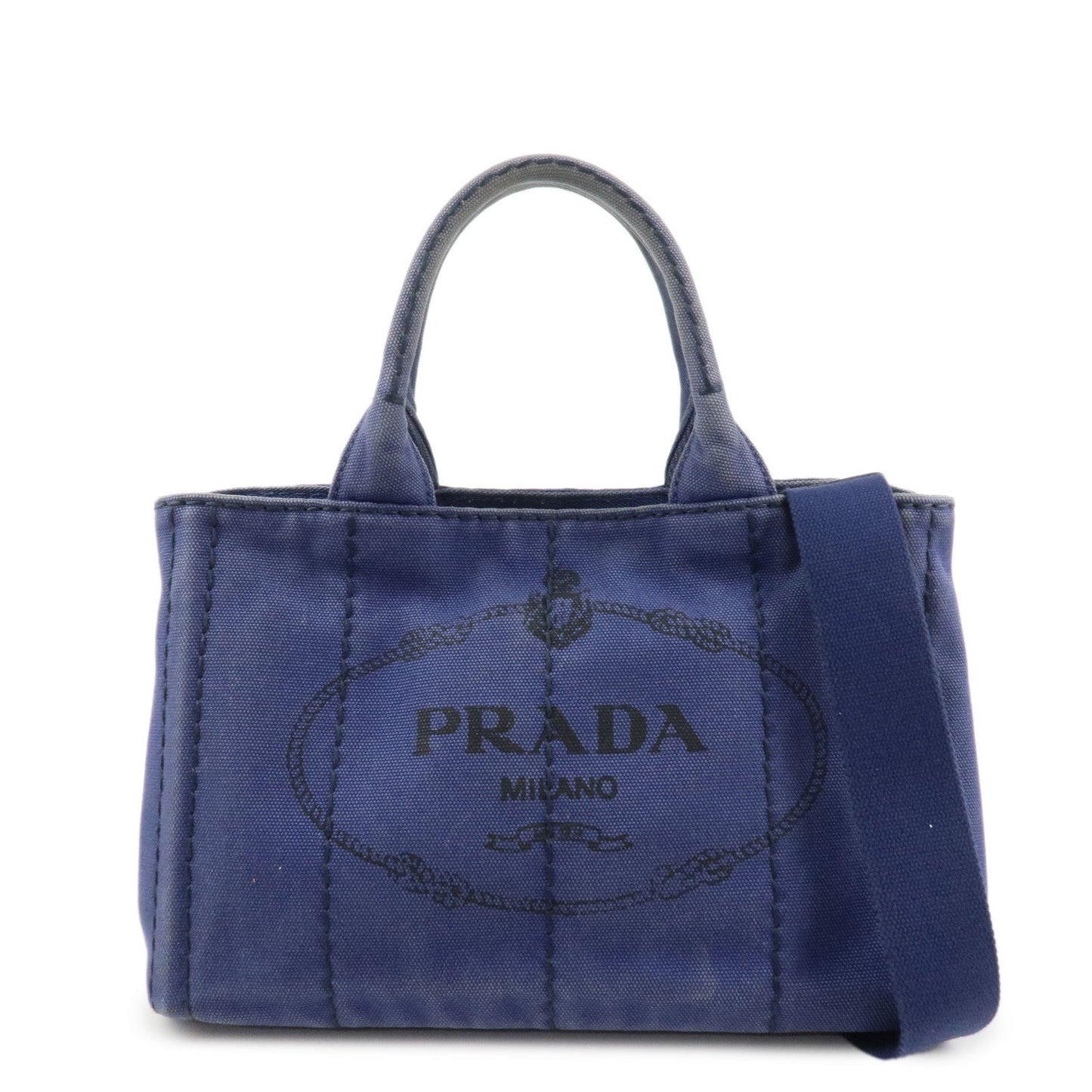 PRADA Logo Canapa Canvas 2Way Tote Bag Hand Bag Navy B2642B