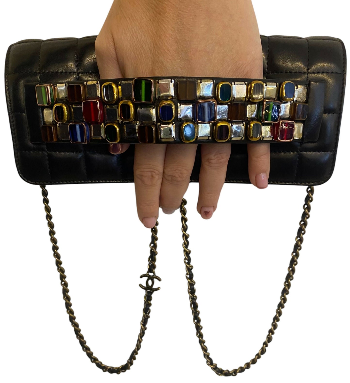 Chanel 11A Paris-Byzance Black Chocolate Bar Lambskin Leather Jeweled Clutch MinaudiÃ¨re Bag