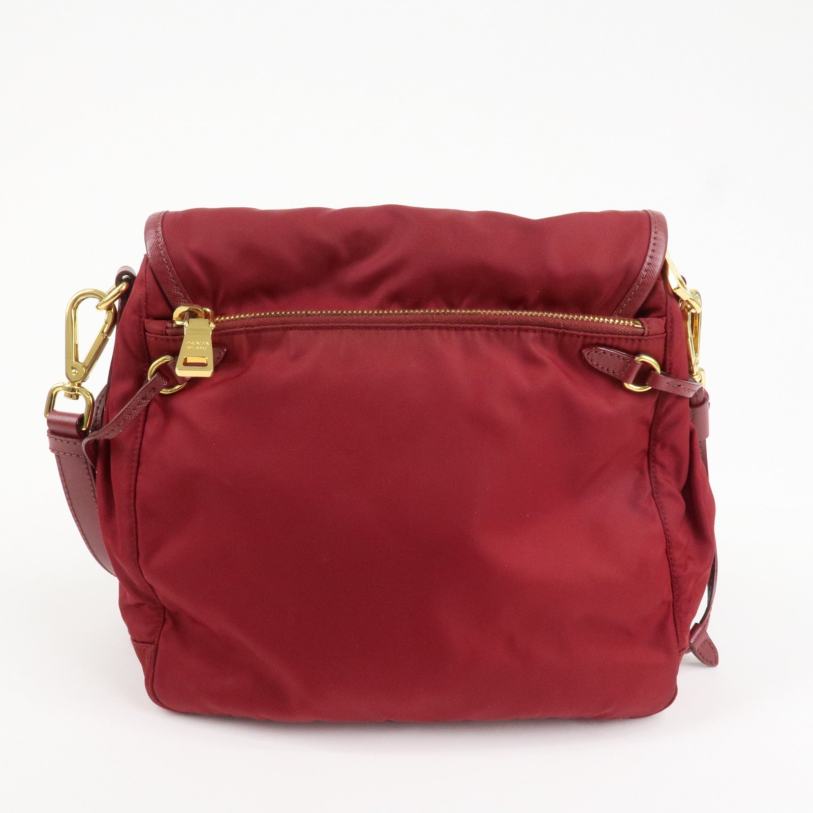 PRADA Logo Nylon Leather Shoulder Bag Crossbody Bag Bordeaux BT0692