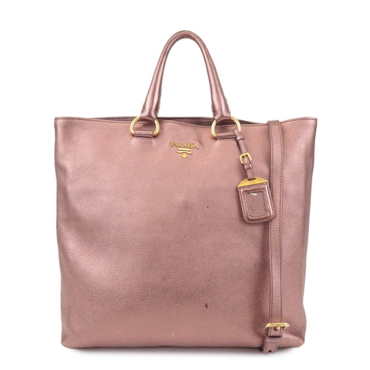 PRADA Leather 2Way Tote Bag Shoulder Bag Metallic Pink BN1713