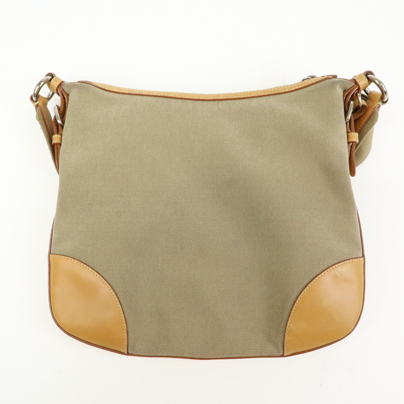 PRADA Logo Jacquard Leather Shoulder Bag Crossbody Bag Camel BT0533