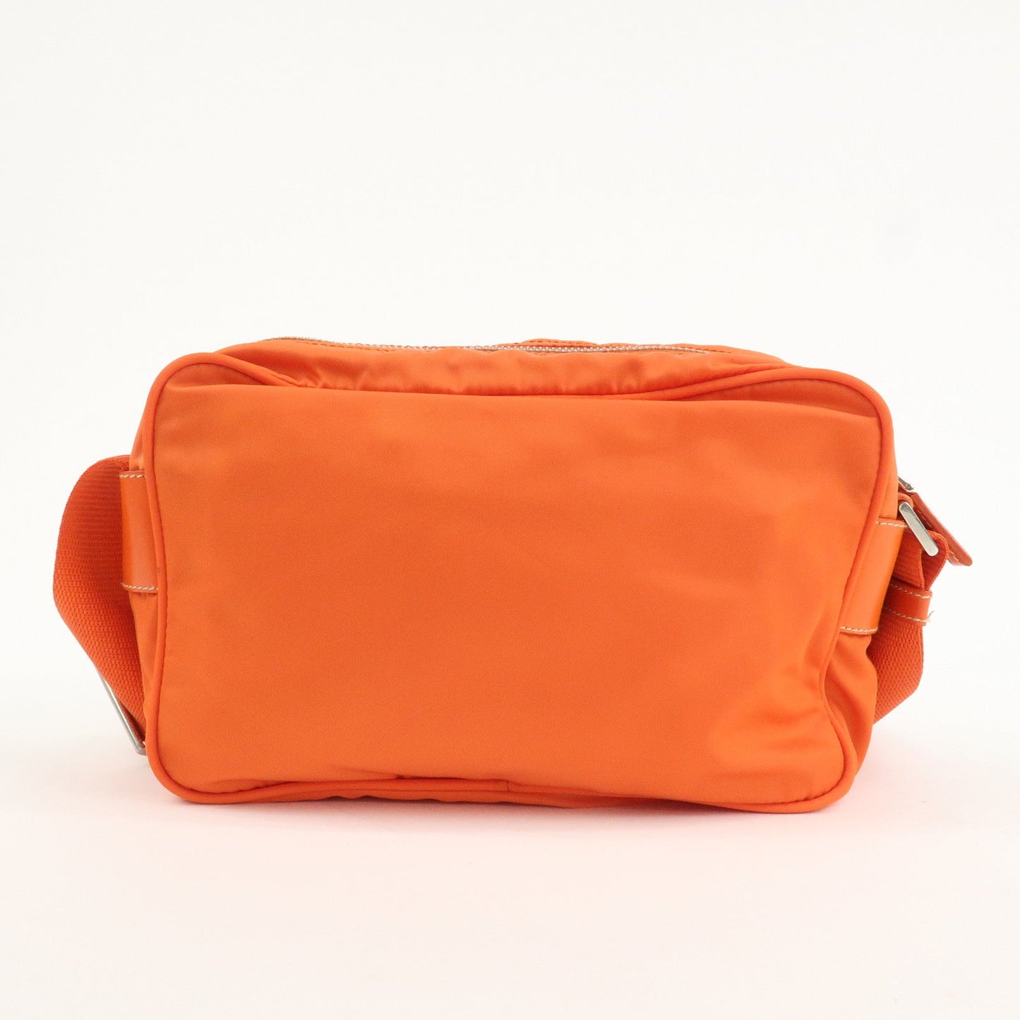 PRADA Triangle Logo Leather Nylon Shoulder Bag Orange