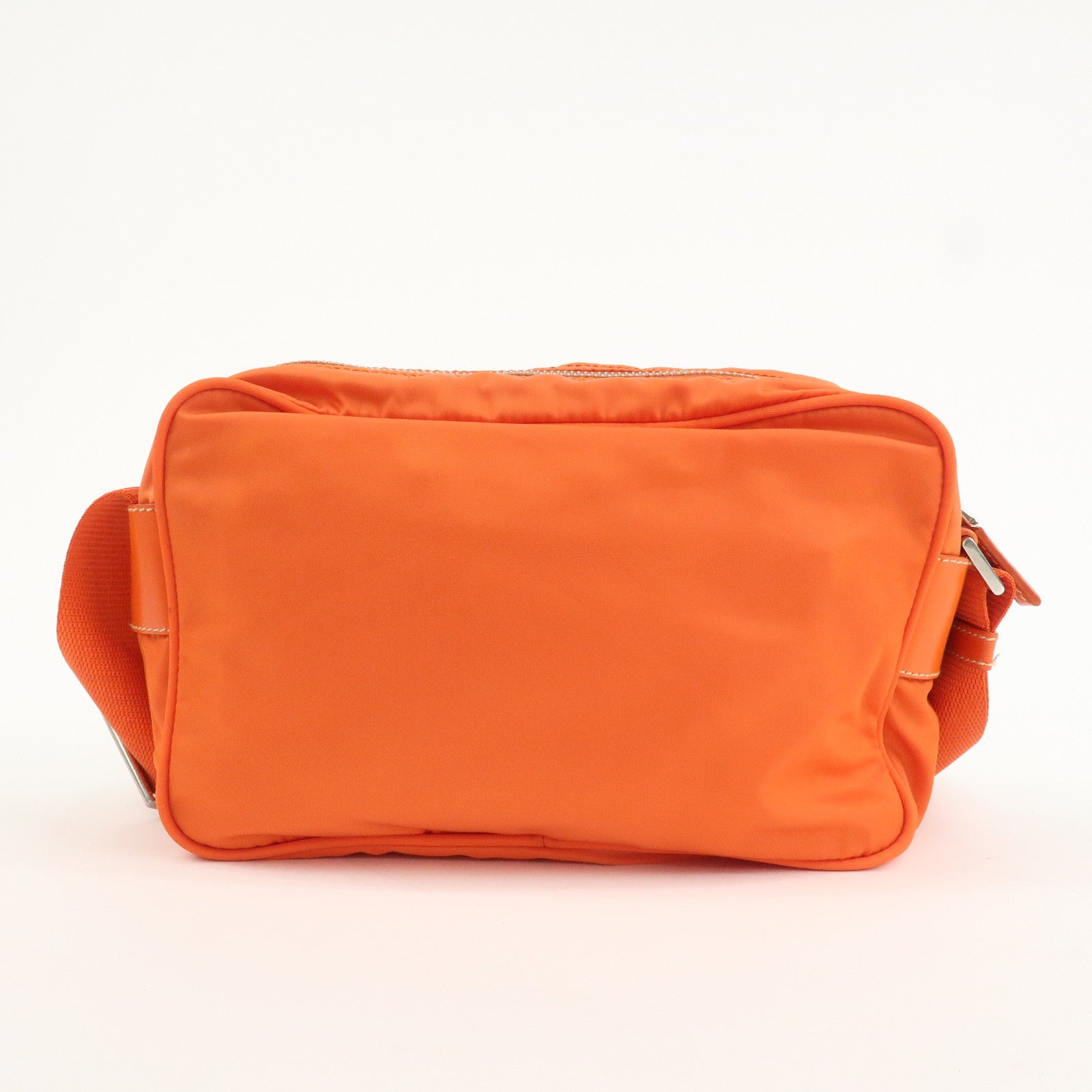 PRADA Triangle Logo Leather Nylon Shoulder Bag Orange