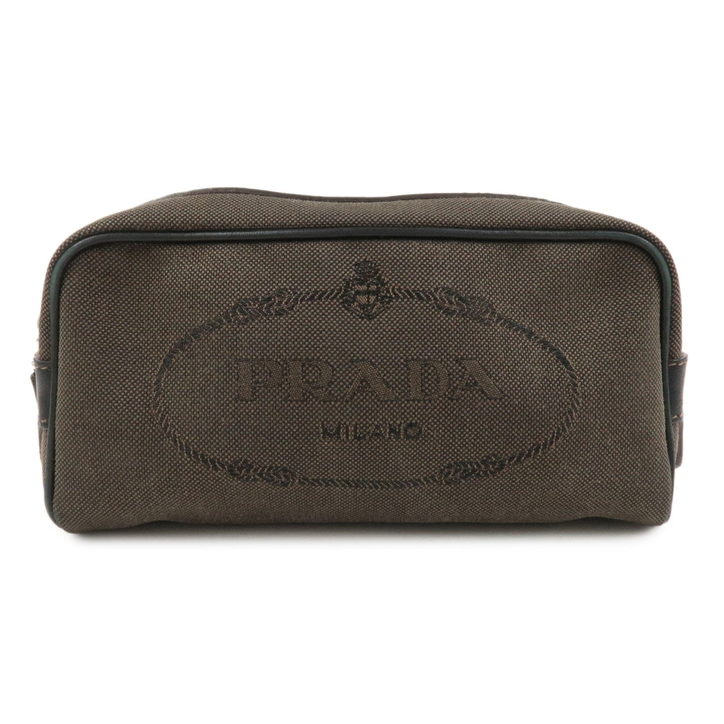 PRADA Logo Jacquard Pouch Cosmetic Pouch Makeup Bag Brown