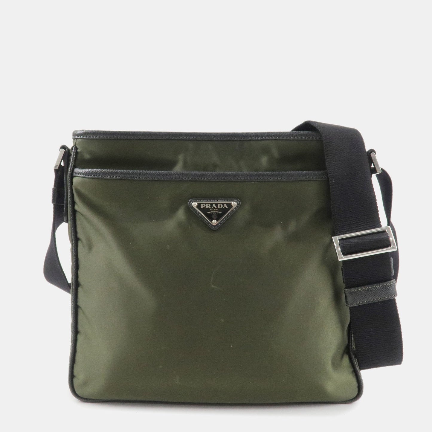 PRADA Triangle Logo TESSUTO+SAFFIAN Leather Nylon Shoulder Bag 2VH797