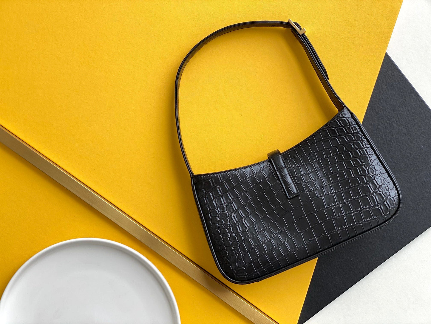 Yves Saint Laurent Hobo Bag Black In Embossed Material
