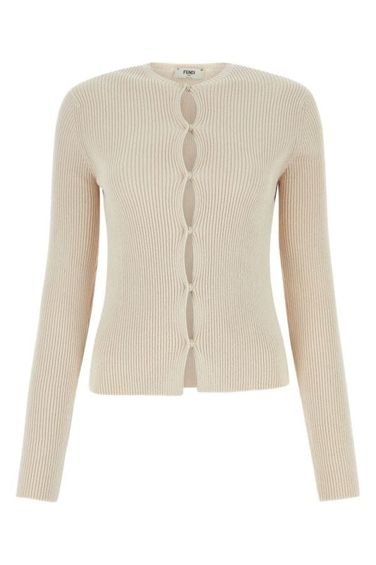 Fendi Woman Sand Cotton Blend Cardigan