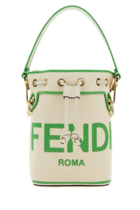 Fendi Woman Sand Canvas Mini Mon Tresor Bucket Bag