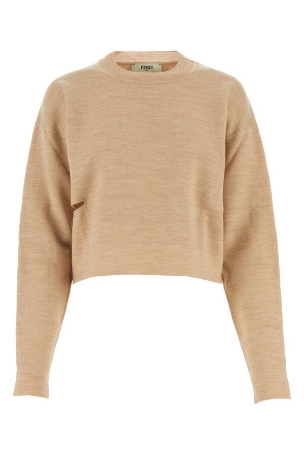 Fendi Woman Beige Wool Blend Reversible Sweater