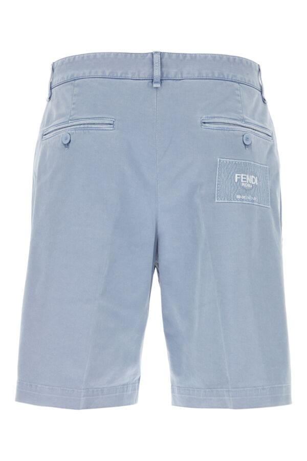 Fendi Man Light-Blue Stretch Cotton Bermuda Shorts