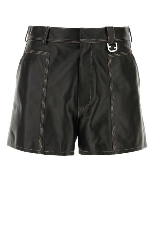 Fendi Man Black Leather Shorts