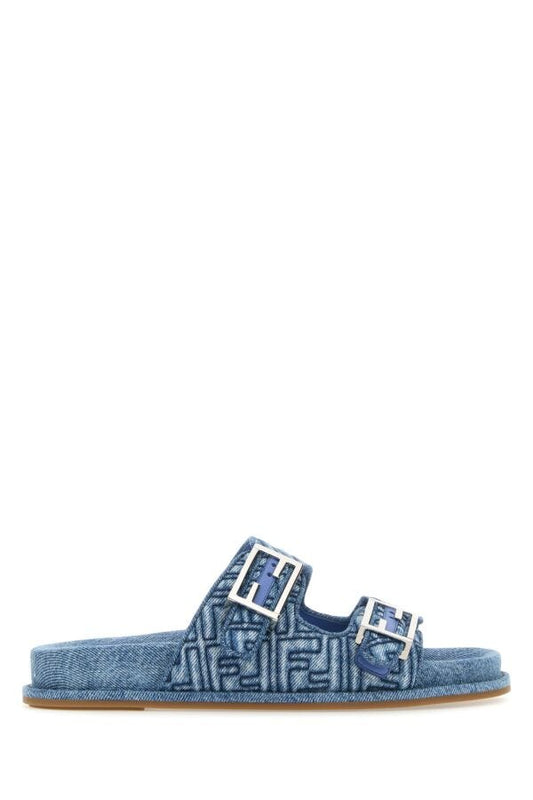 Fendi Woman Embroidered Denim Fendi Feel Slippers