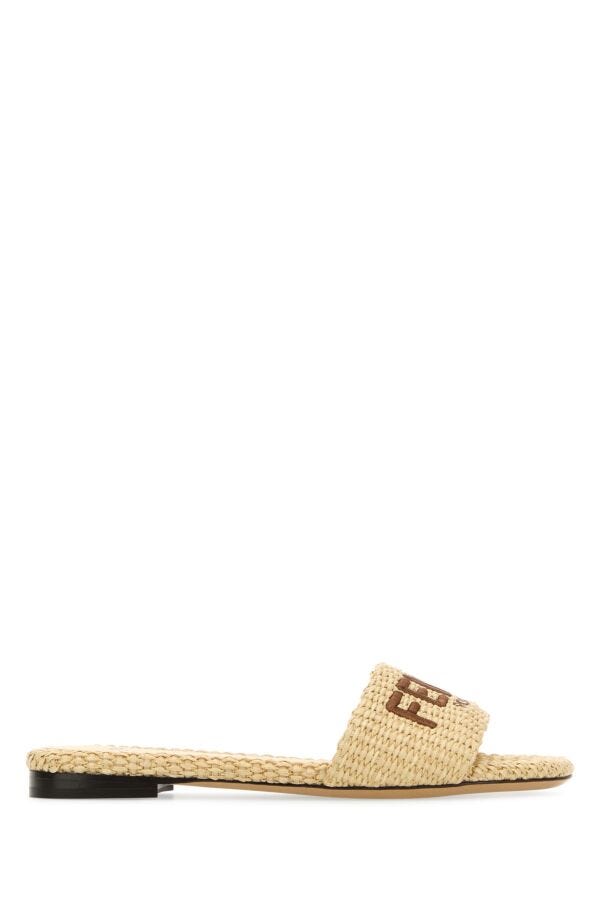 Fendi Woman Raffia Signature Slippers