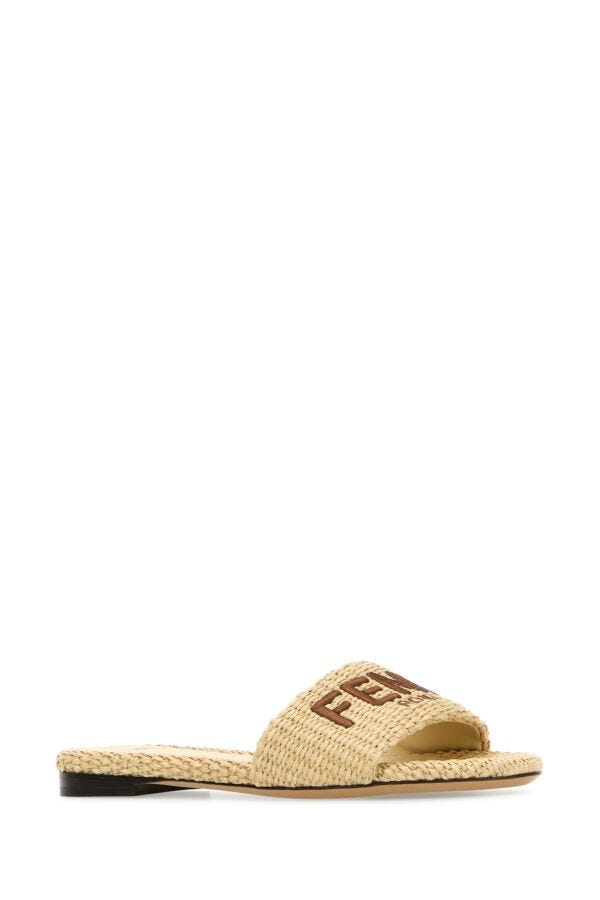 Fendi Woman Raffia Signature Slippers