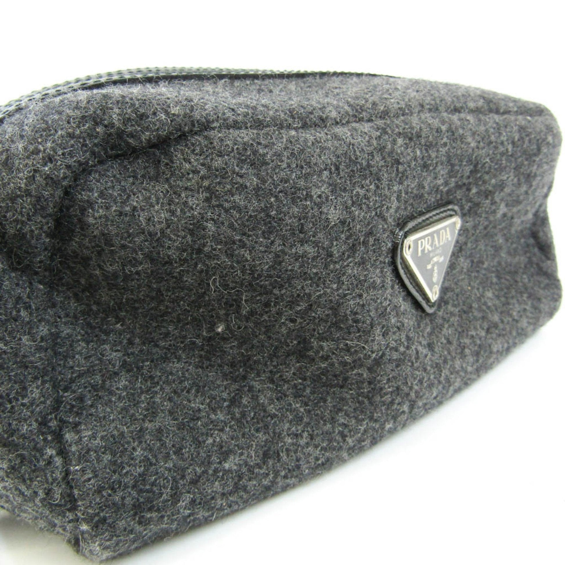 Prada Women,Men Leather,Felt Pouch Black,Dark Gray Luxury Handbag
