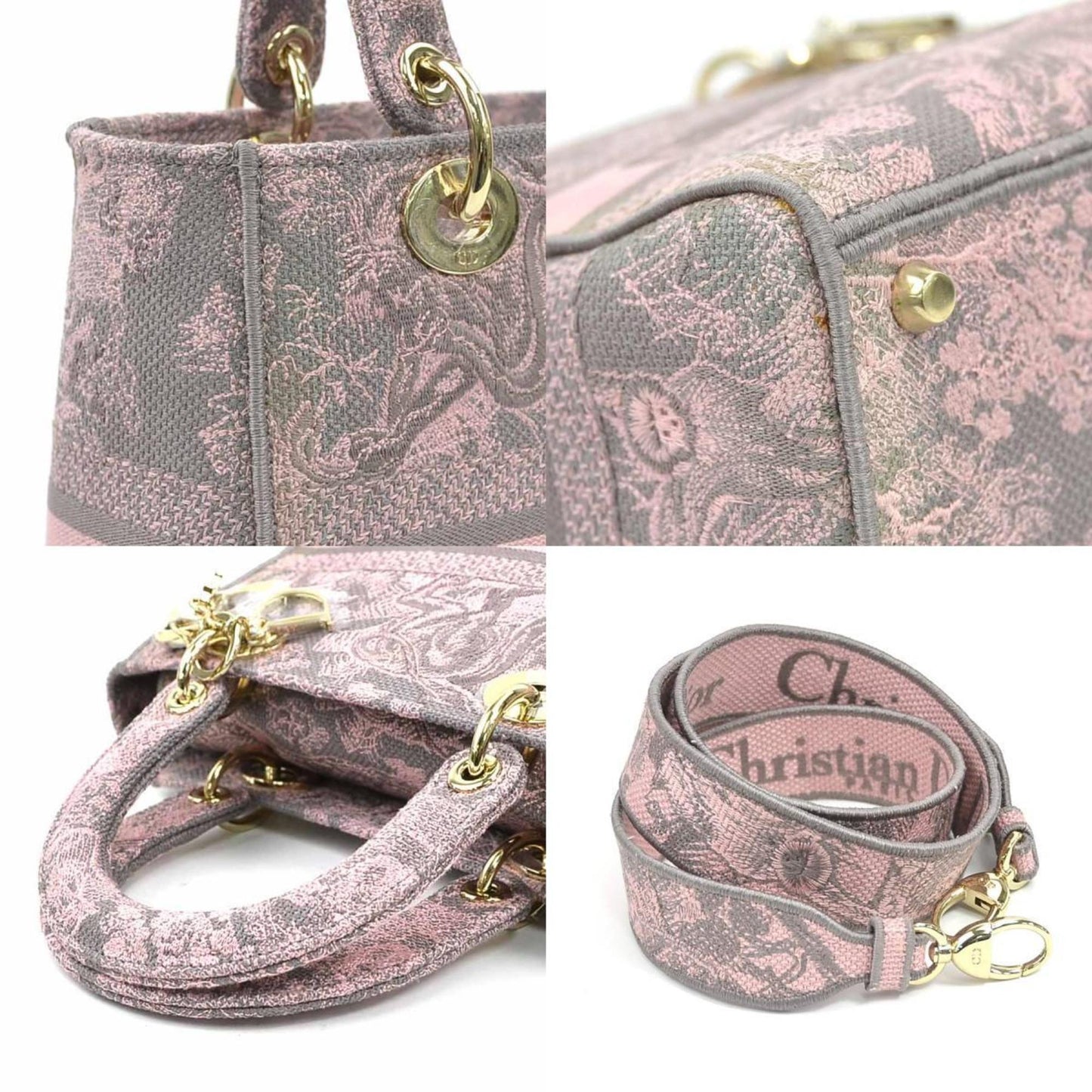 Christian Dior Gray Pink Canvas Handbag Shoulder Bag ()
