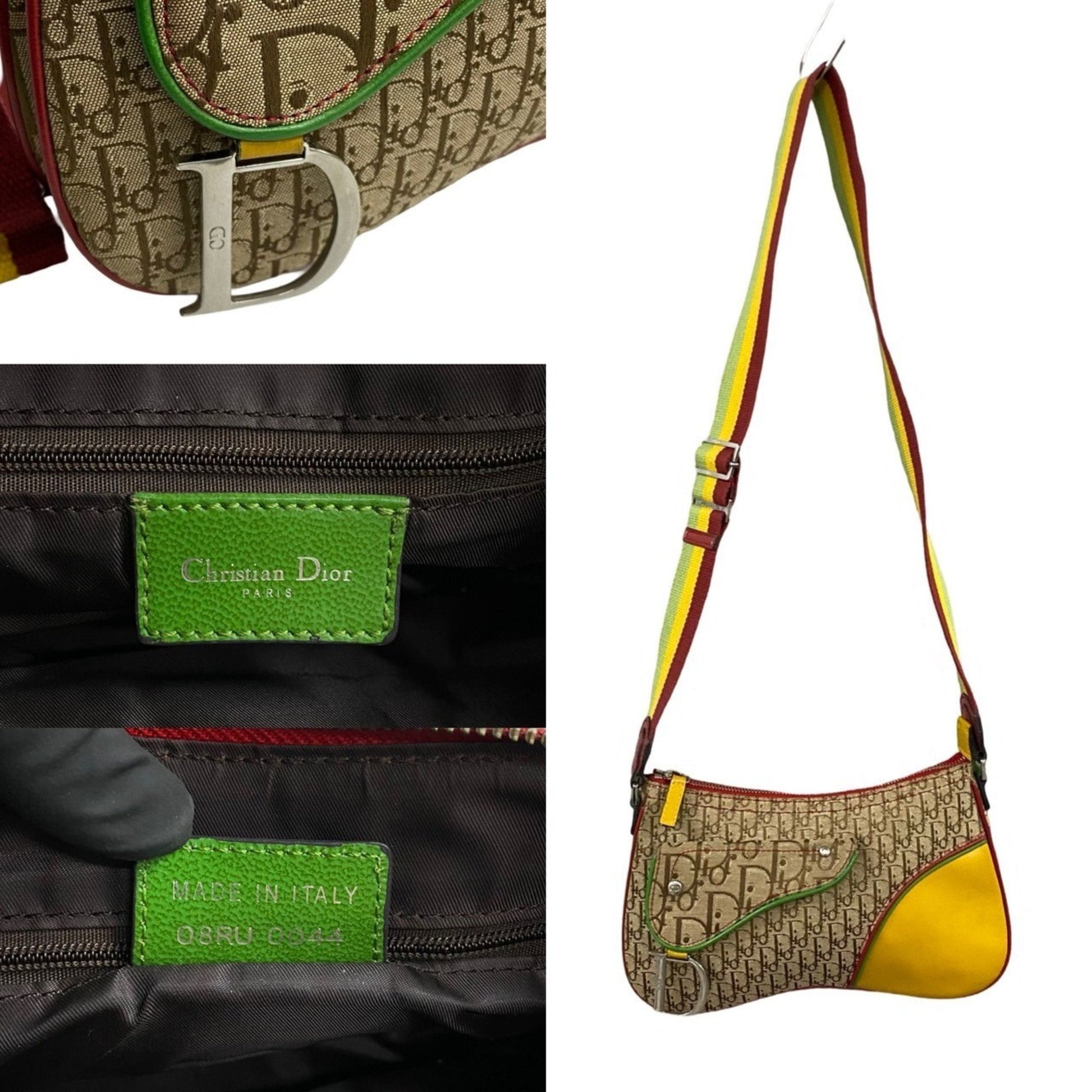 Christian Dior Beige Leather Canvas Pochette Saddle Bag Shoulder Bag ()