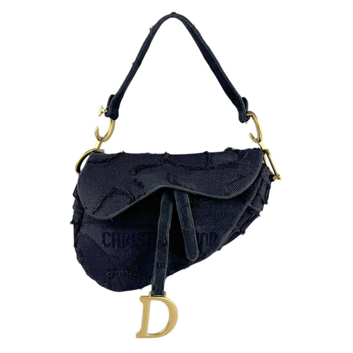 Christian Dior Black Canvas Handbag Saddle Bag ()