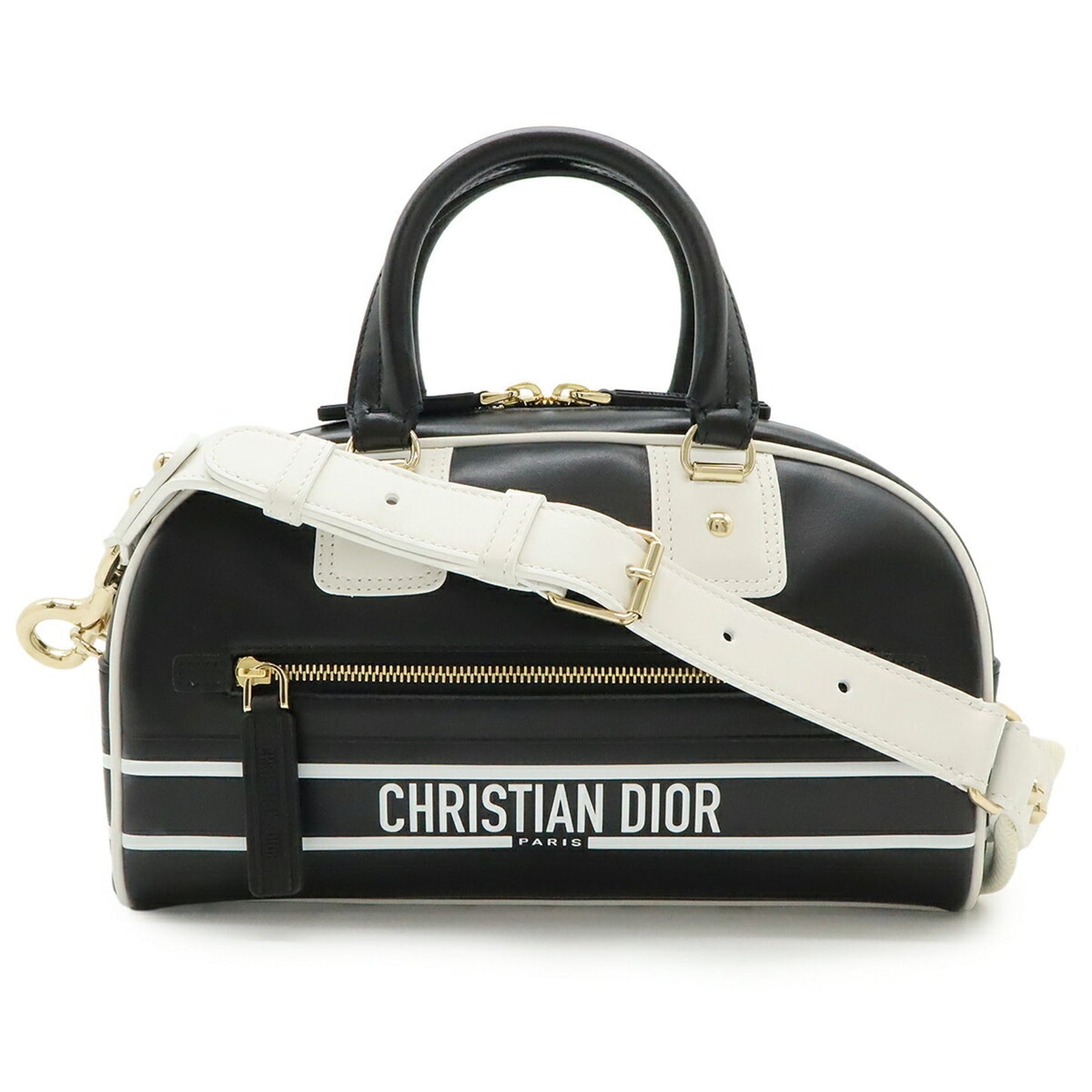 Christian Dior Black White Leather Rubber Handbag Shoulder Bag ()