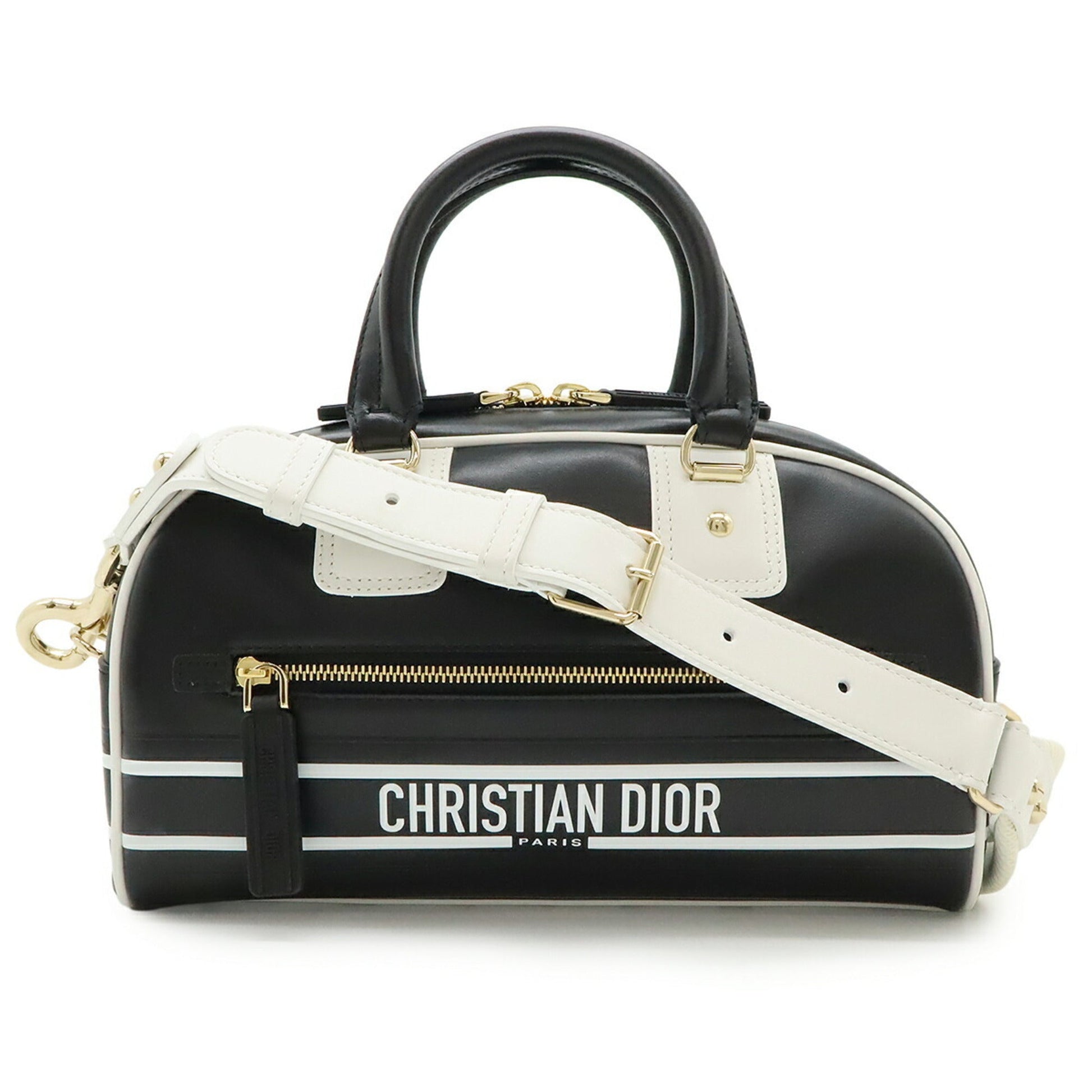 Christian Dior Black White Leather Rubber Handbag Shoulder Bag ()