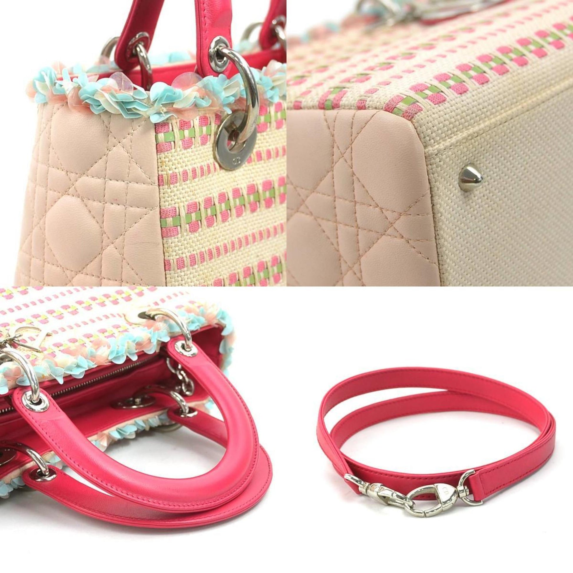 Christian Dior Pink Canvas Leather Handbag Shoulder Bag ()