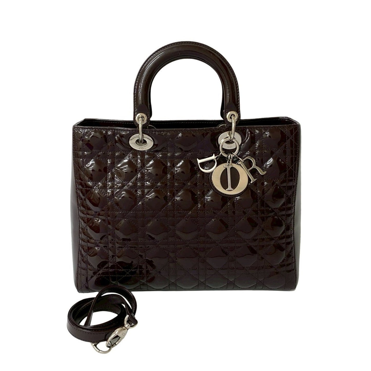 Christian Dior Brown Patent Leather Handbag Shoulder Bag ()
