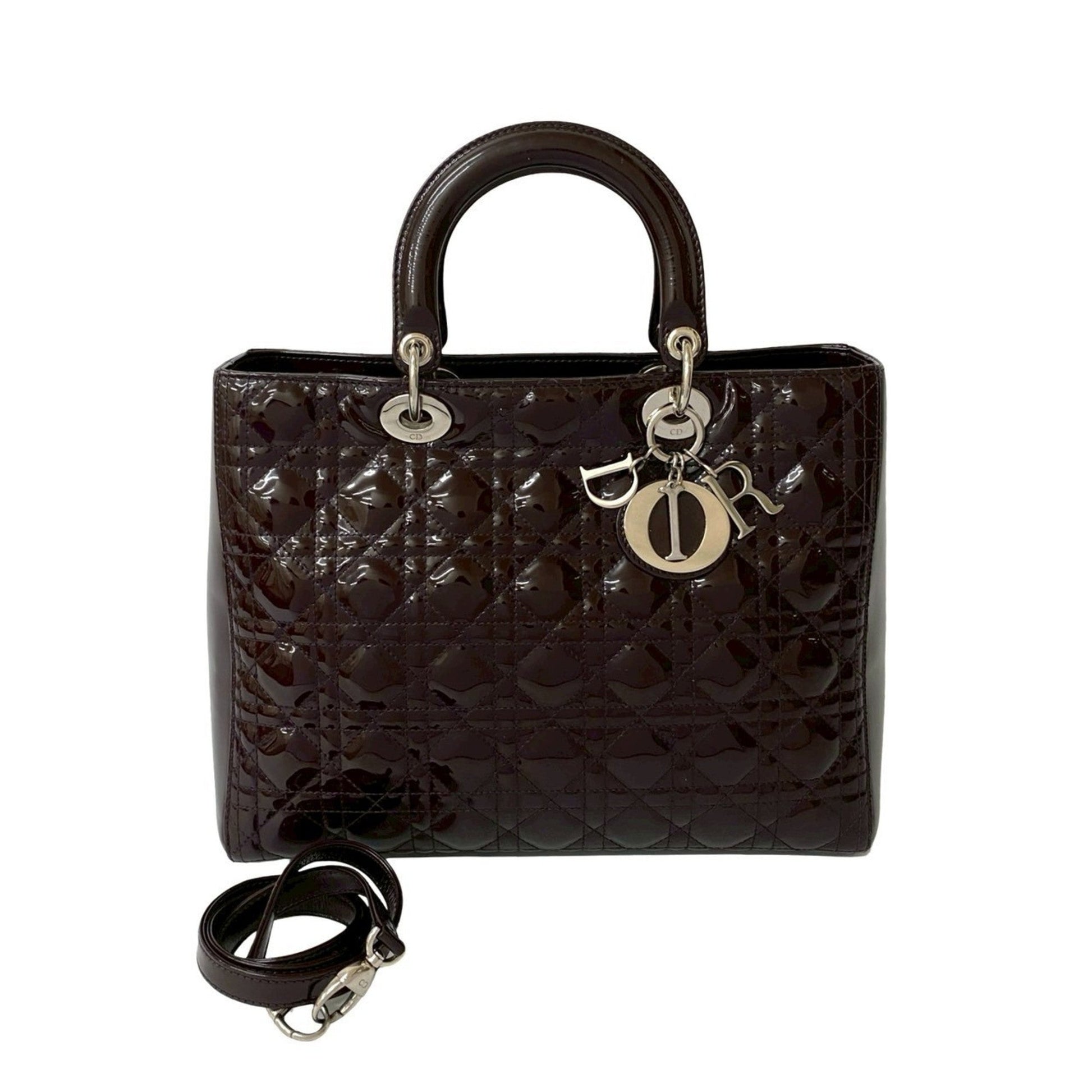 Christian Dior Brown Patent Leather Handbag Shoulder Bag ()