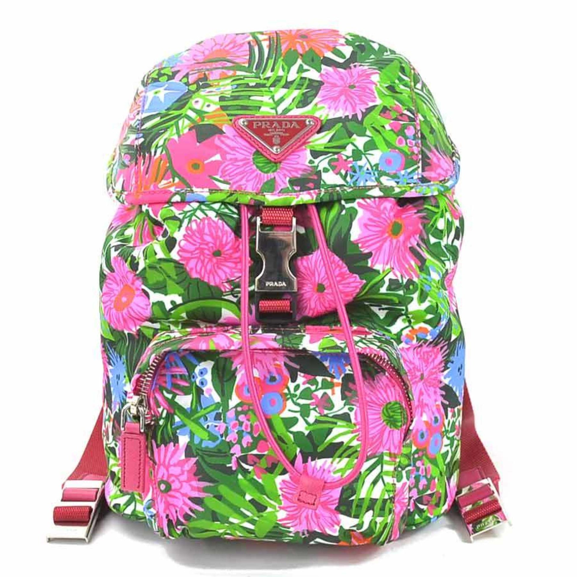 Prada rucksack flower print nylon multicolor silver ladies Luxury Handbag