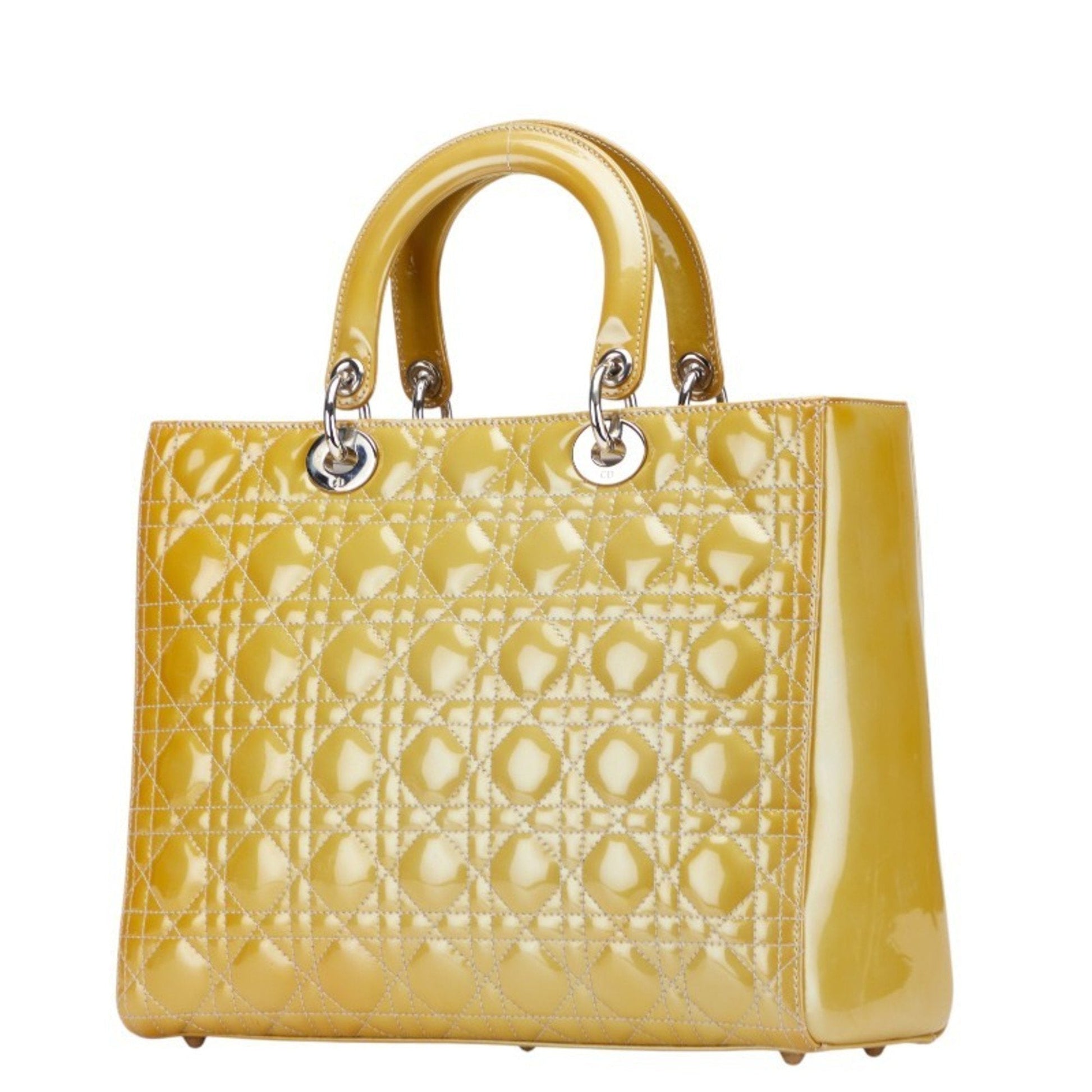 Christian Dior Lady Dior Yellow Patent Leather Handbag Shoulder Bag ()
