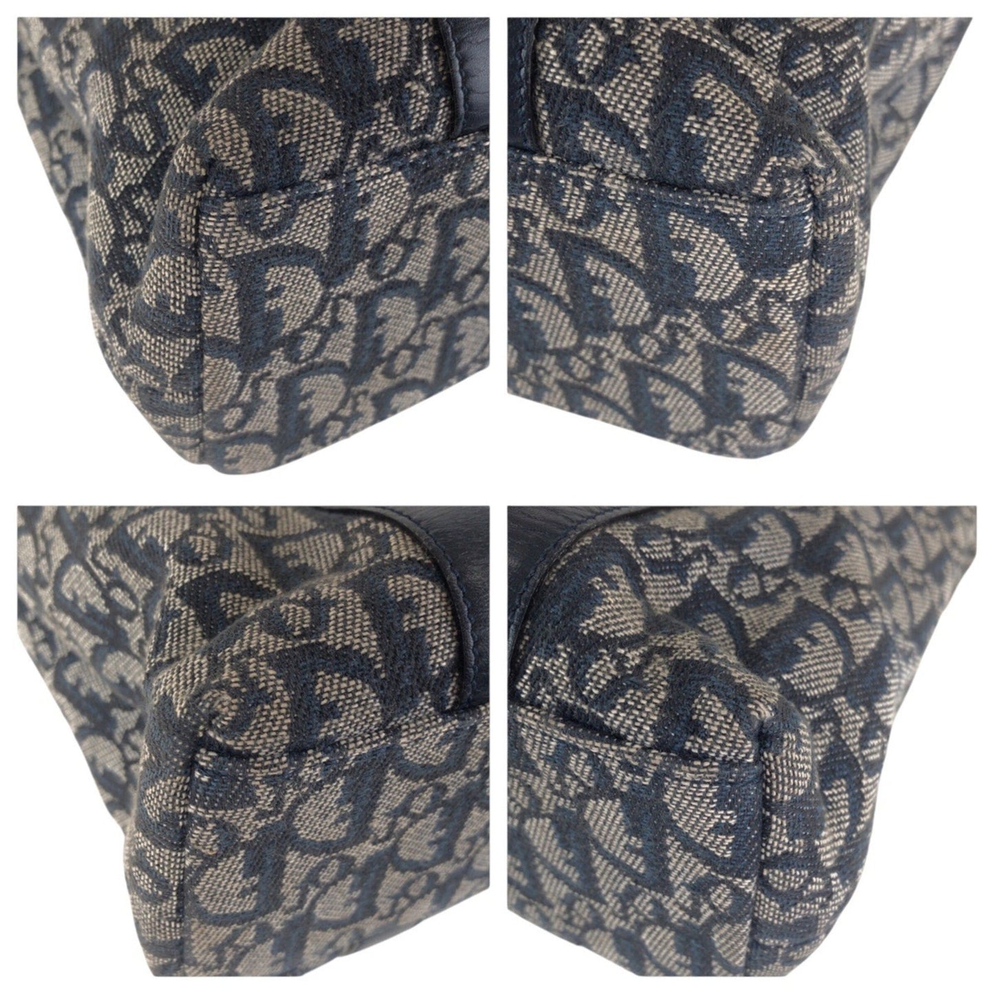 Christian Dior Navy Canvas Leather Shoulder Bag Tote Bag ()