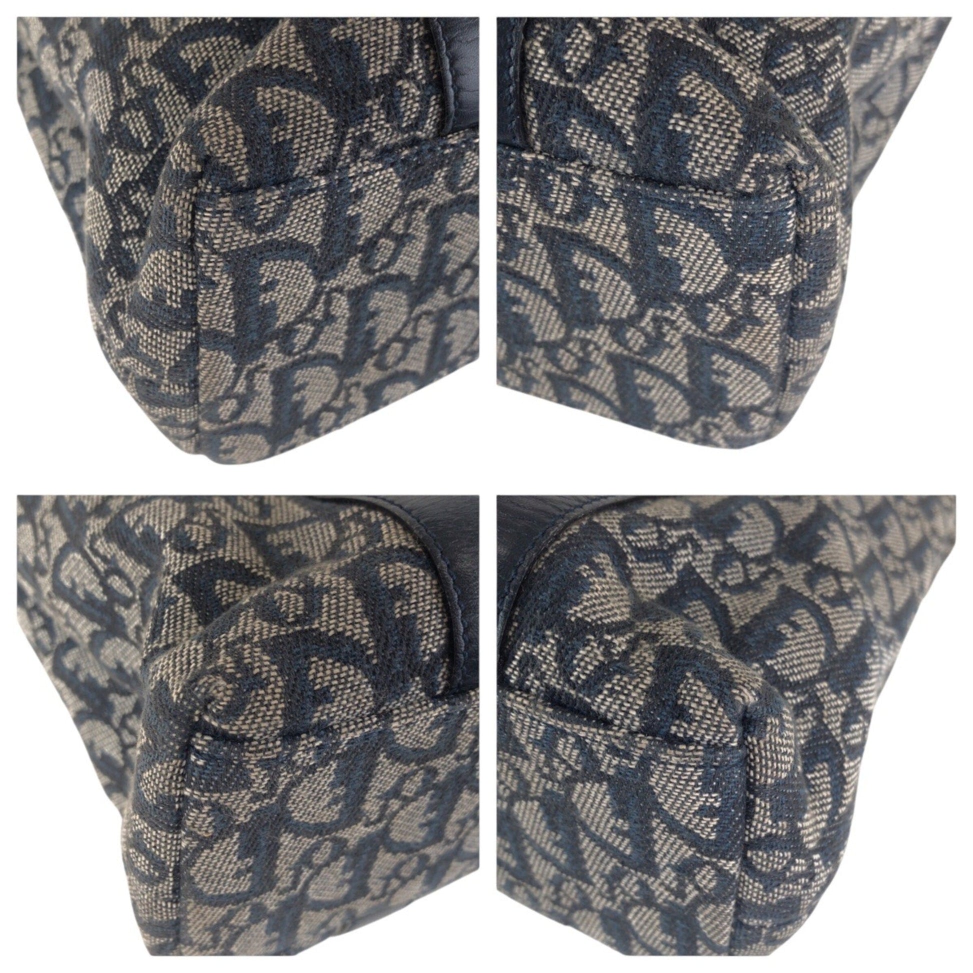 Christian Dior Navy Canvas Leather Shoulder Bag Tote Bag ()