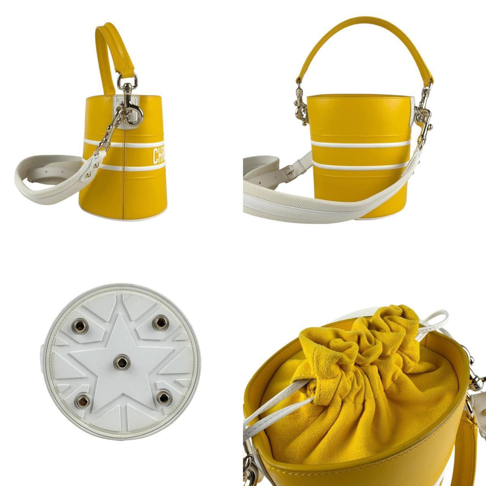 Christian Dior White Yellow Leather Handbag Shoulder Bag ()