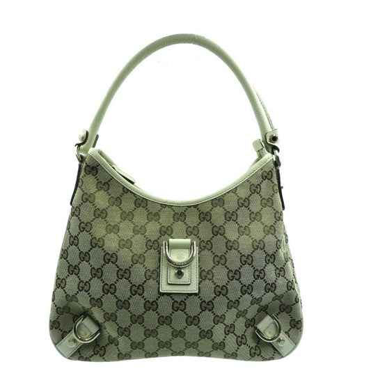 Gucci Abbey Beige Leather Canvas Shoulder Bag