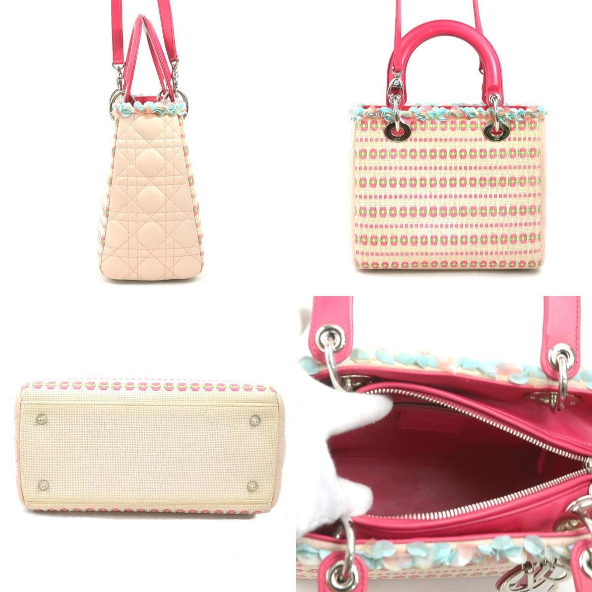 Christian Dior Pink Canvas Leather Handbag Shoulder Bag ()