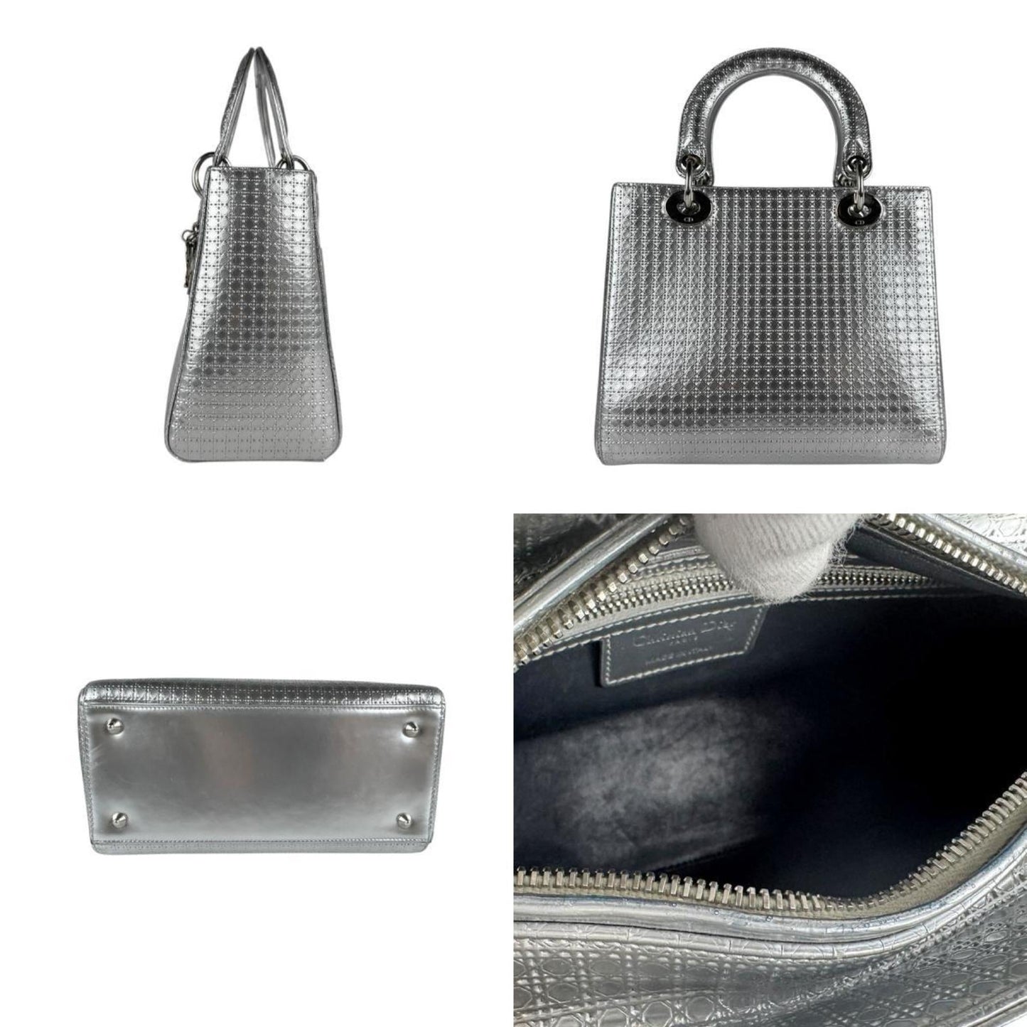 Christian Dior Silver Leather Handbag Shoulder Bag ()