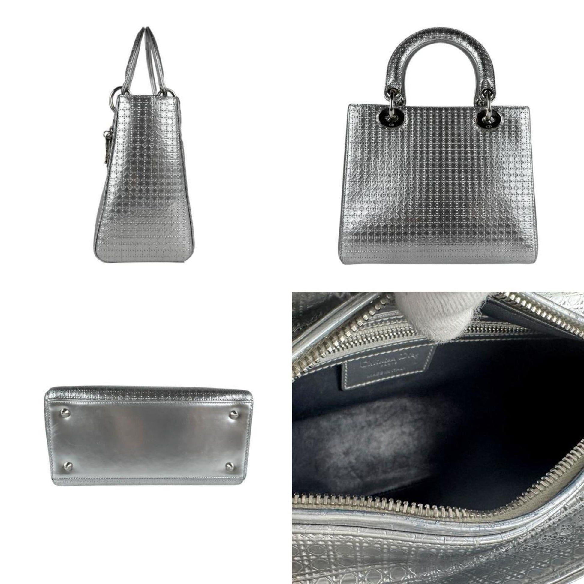 Christian Dior Silver Leather Handbag Shoulder Bag ()
