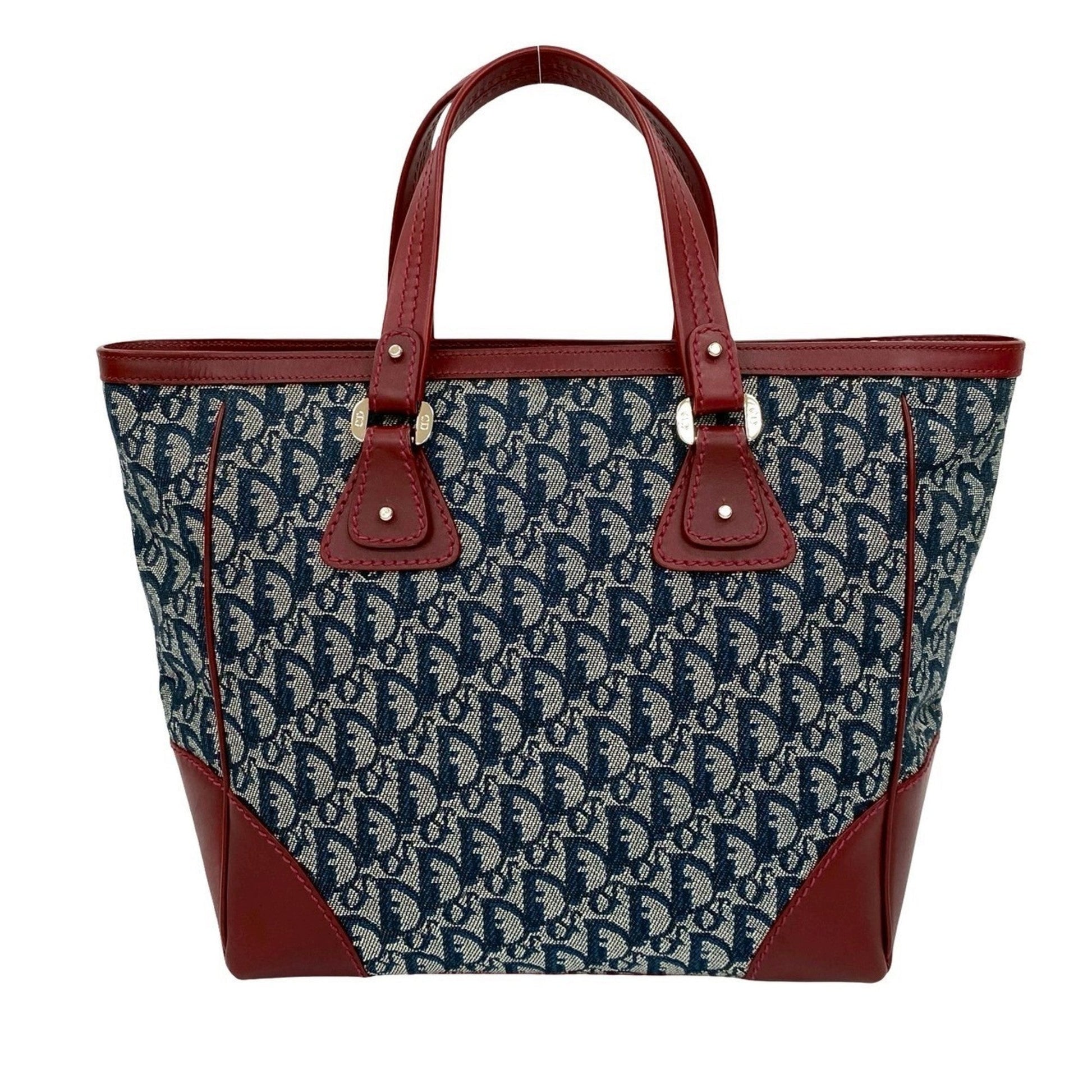 Christian Dior Navy Wine Canvas Leather Handbag Tote Bag ()