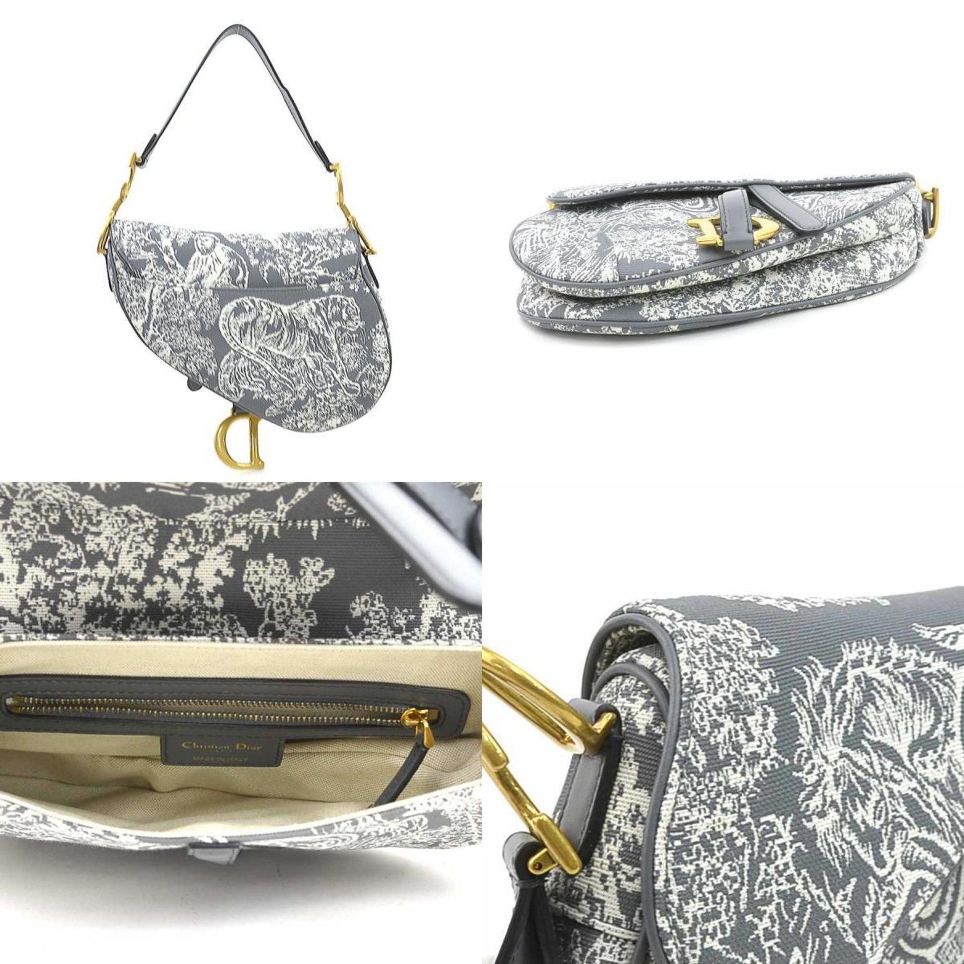 Christian Dior Gray Off-White Canvas Leather Shoulder Bag ()
